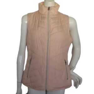 BLACK RIVET Puffer Vest, M, Pink, Zipper, Stand up collar, Pockets, Polyester